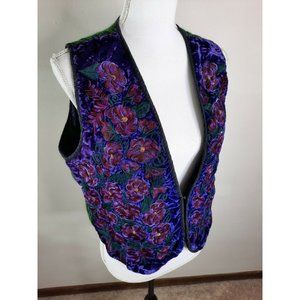 V2J Floral Embroidered Boho Vest Hippy Medium